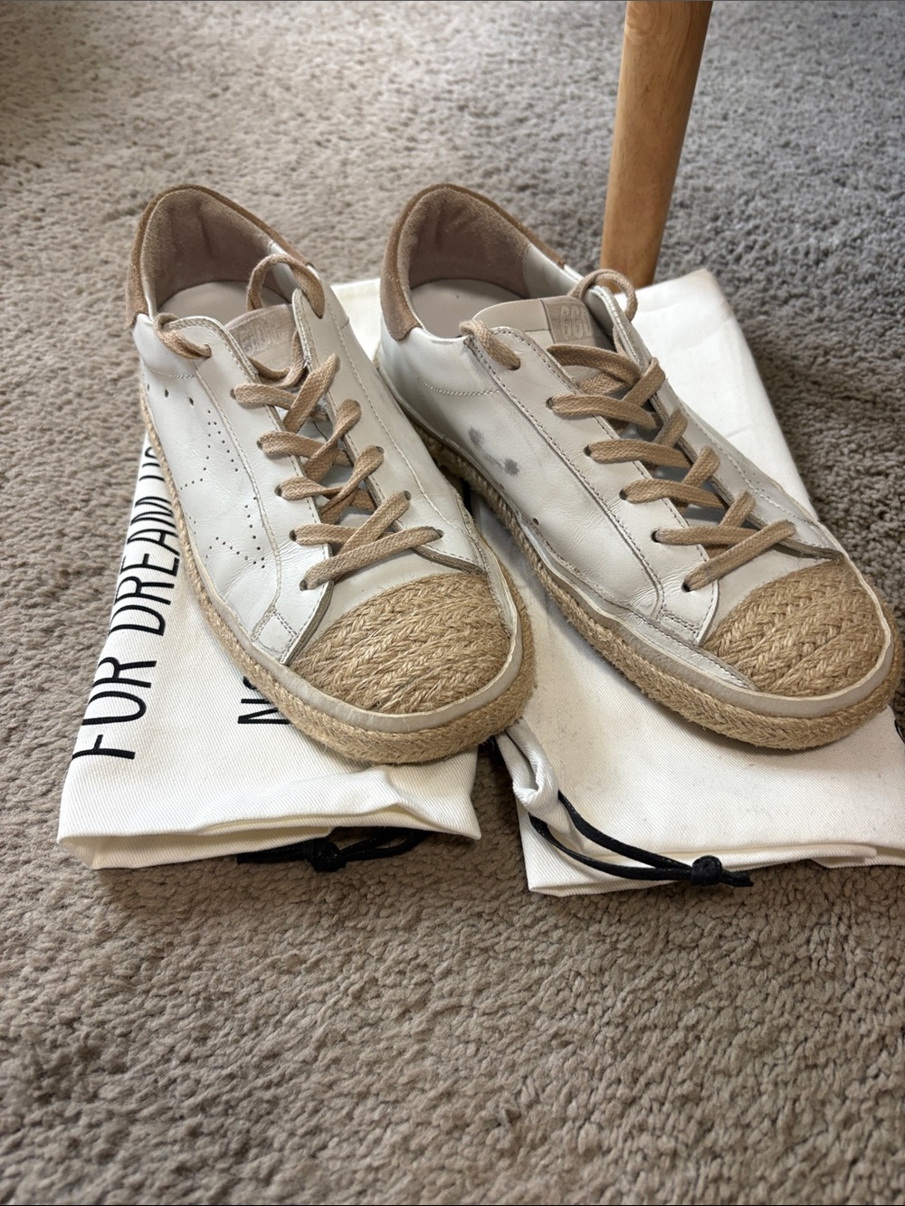 Golden Goose White Leather Sneakers with Tan Espadrille Toe